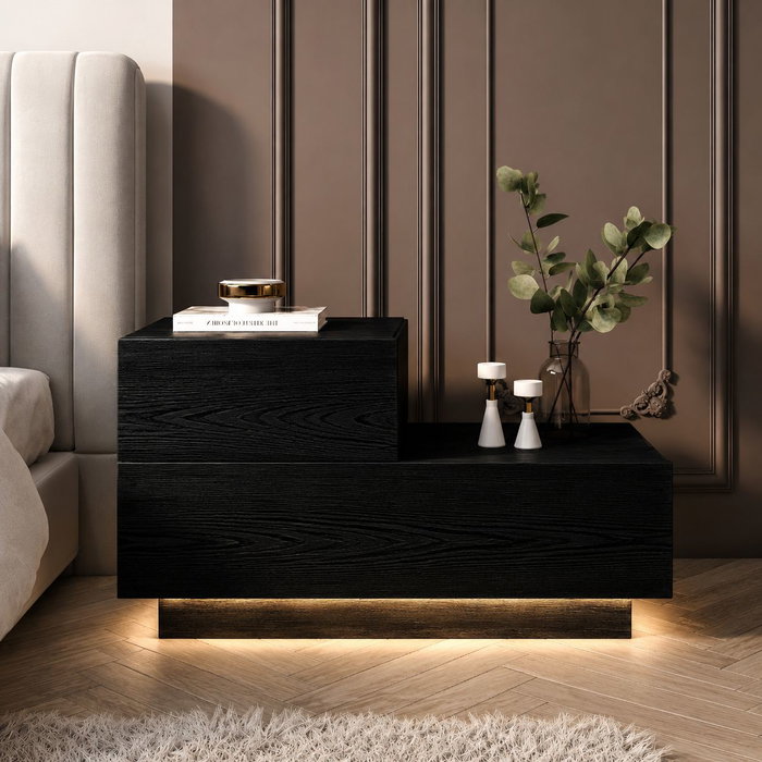 Hanah Home Kayra Mesita de noche con LED - Negro
